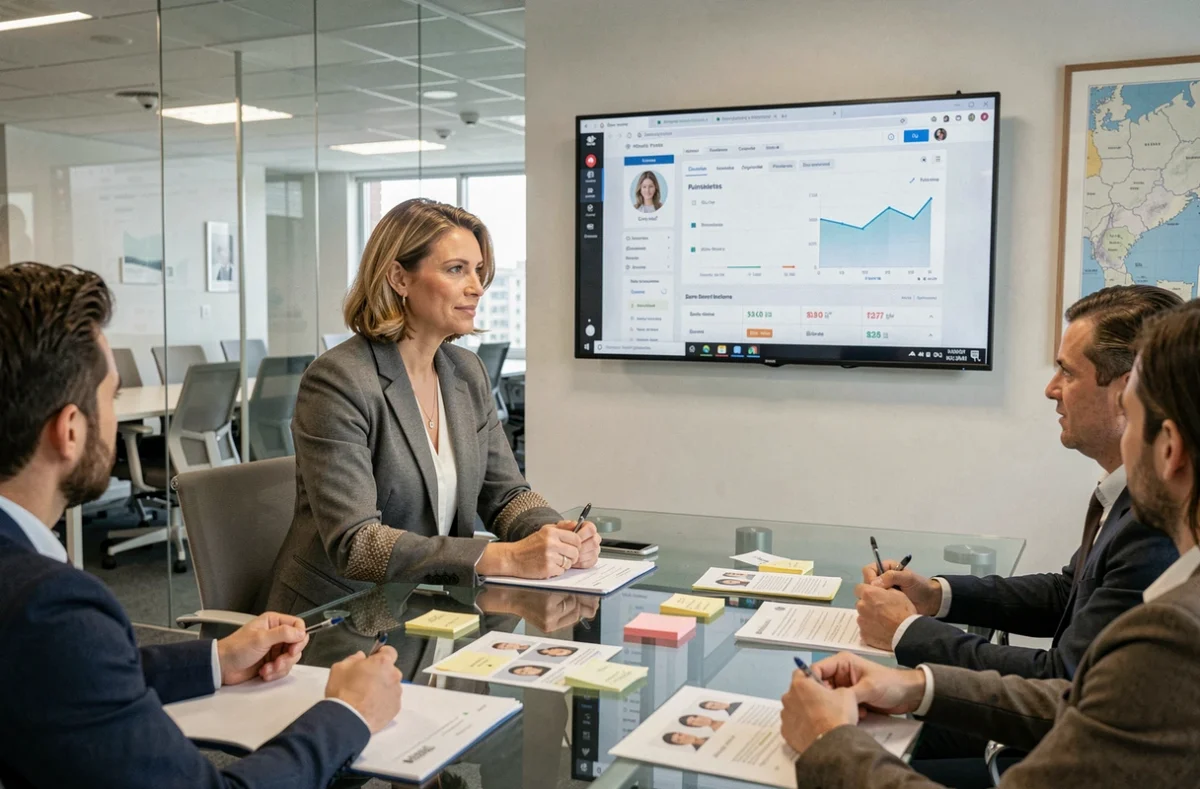 Équipe de Native Conseil animant un atelier de stratégie digitale dans une salle de réunion moderne