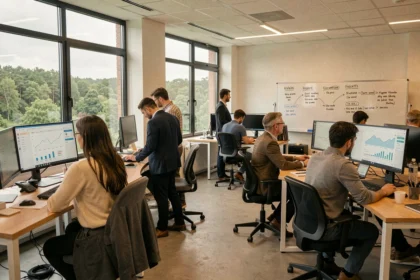 Bureau d'une agence SEO dans les Ardennes avec équipe au travail sur des stratégies de référencement naturel