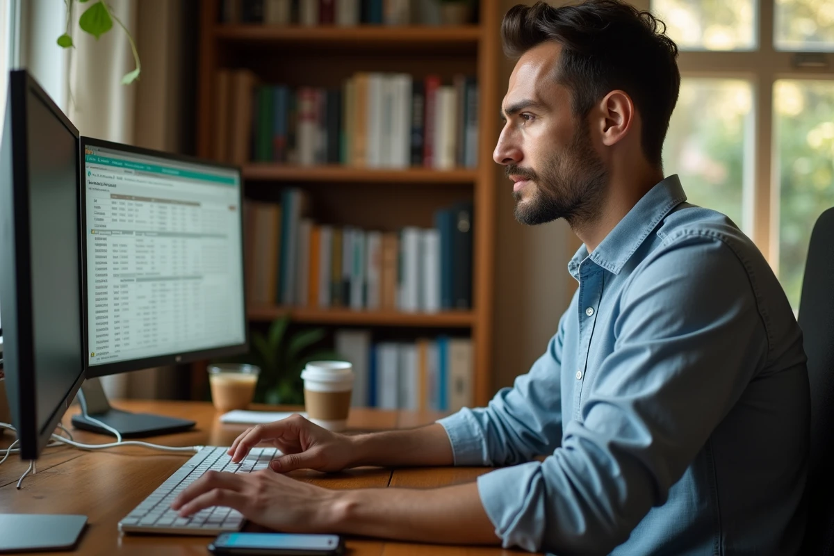 Cadre en télétravail à son bureau à domicile, illustrant l'autonomie et le régime des 39 heures