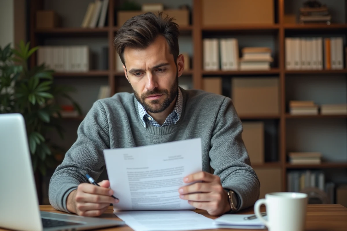 Consommateur lisant une réponse à sa réclamation ADL Partner à domicile