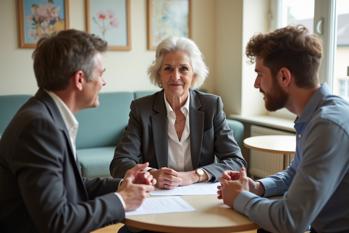 Consultante avec un jeune couple lors d