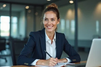 Femme d'affaires en costume dans un bureau moderne