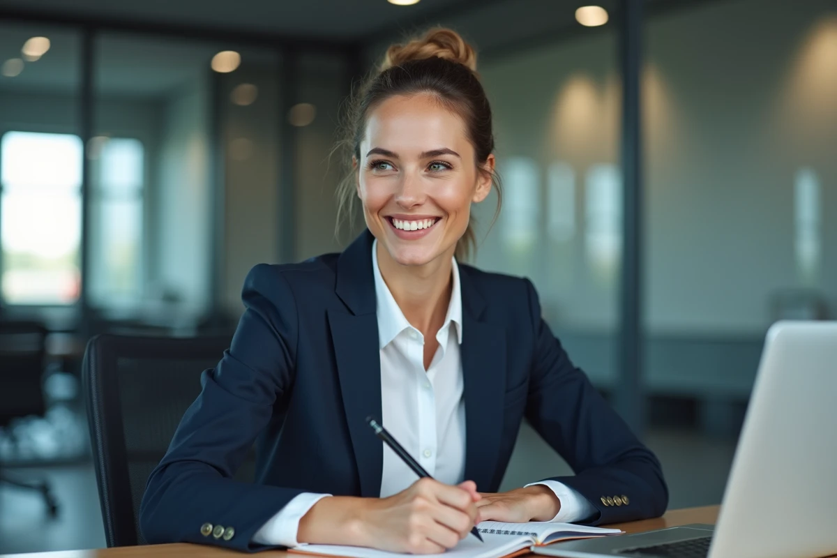 Femme d'affaires en costume dans un bureau moderne