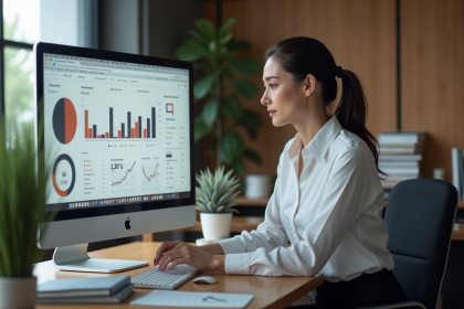 Femme professionnelle analysant des données SEO au bureau