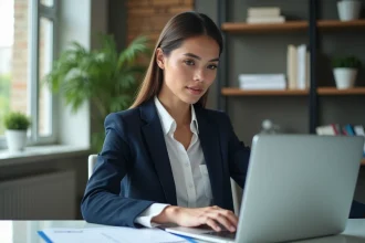 Femme d affaires travaillant sur son ordinateur dans un bureau moderne