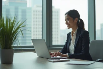 Femme professionnelle souriante travaillant au bureau moderne