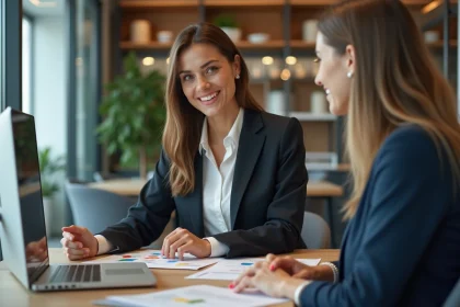 Femme professionnelle pr&eacute;sentant un produit color&eacute; en r&eacute;union