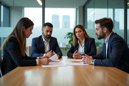 Groupe de professionnels en réunion dans un bureau moderne