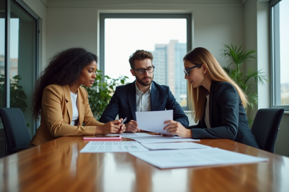 Groupe de professionnels en réunion dans un bureau moderne