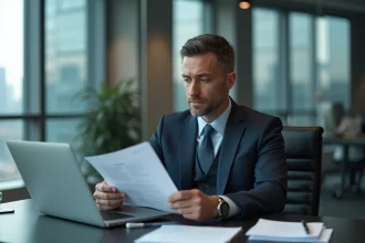 Homme d'affaires en costume dans un bureau moderne