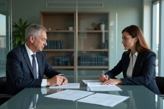 Deux professionnels en costume dans une réunion d'affaires