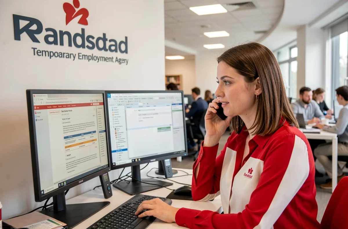 Consultante Randstad au téléphone dans une agence d'intérim à Montpellier en Occitanie
