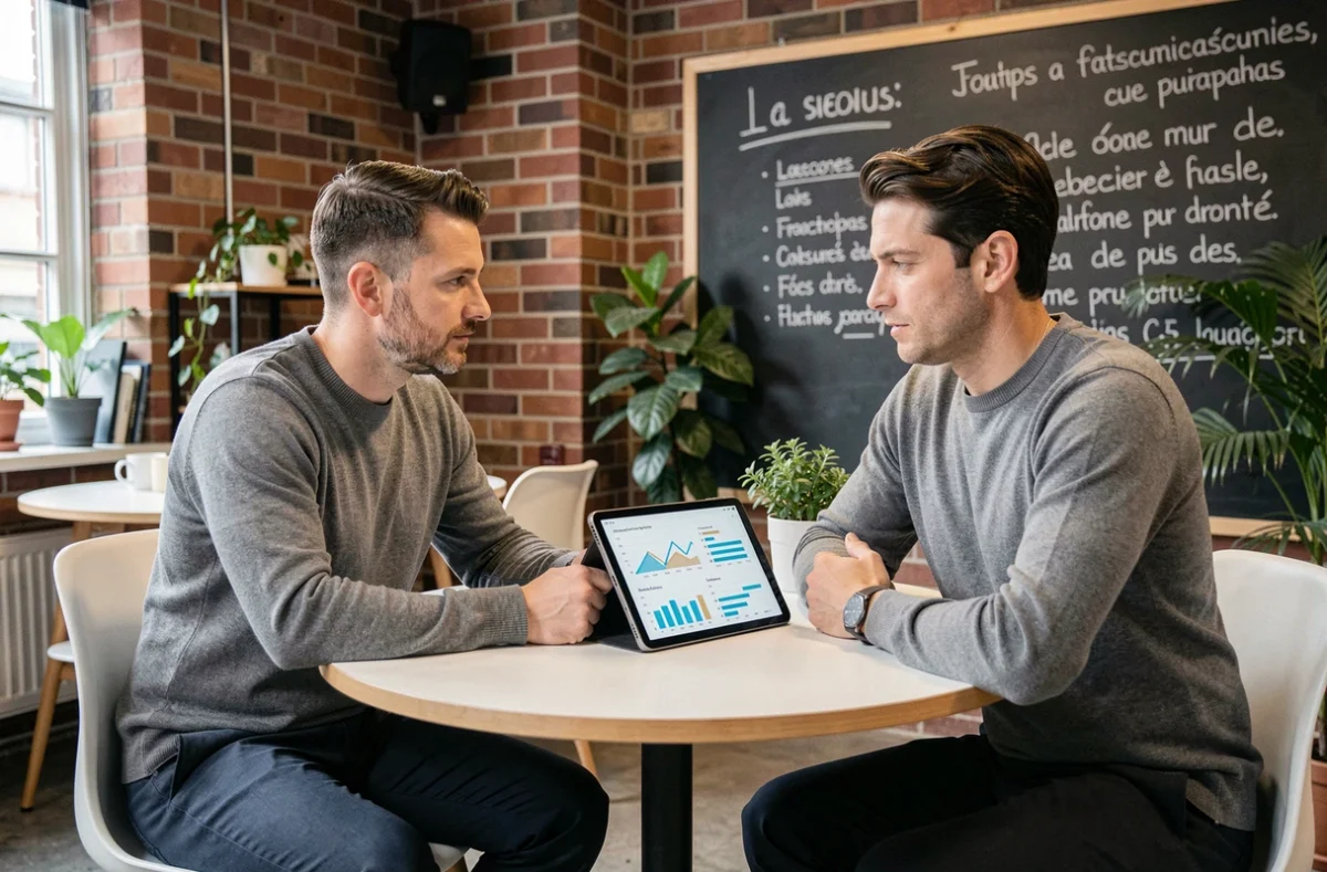 Réunion entre un consultant et un candidat au portage salarial dans un espace de coworking parisien