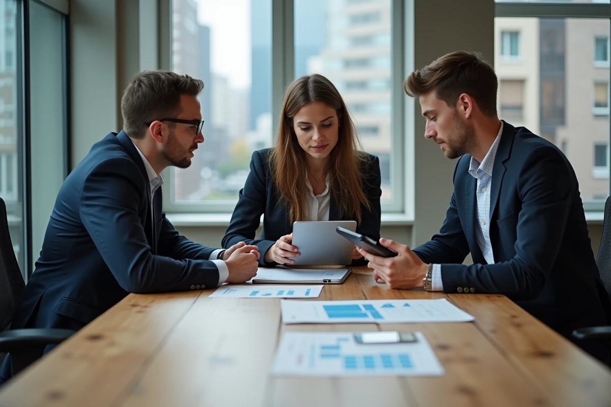 Groupe de jeunes professionnels discutant autour d une table de coworking