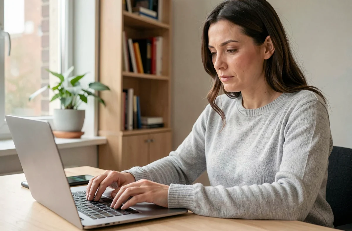 Femme sécurisant ses accès MyPrimobox avec authentification à deux facteurs sur ordinateur portable et smartphone