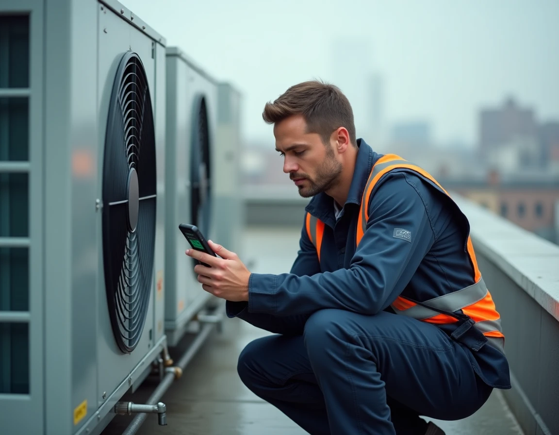 Technicien de maintenance consultant une application mobile de gestion d'interventions urgentes sur smartphone en situation d'astreinte